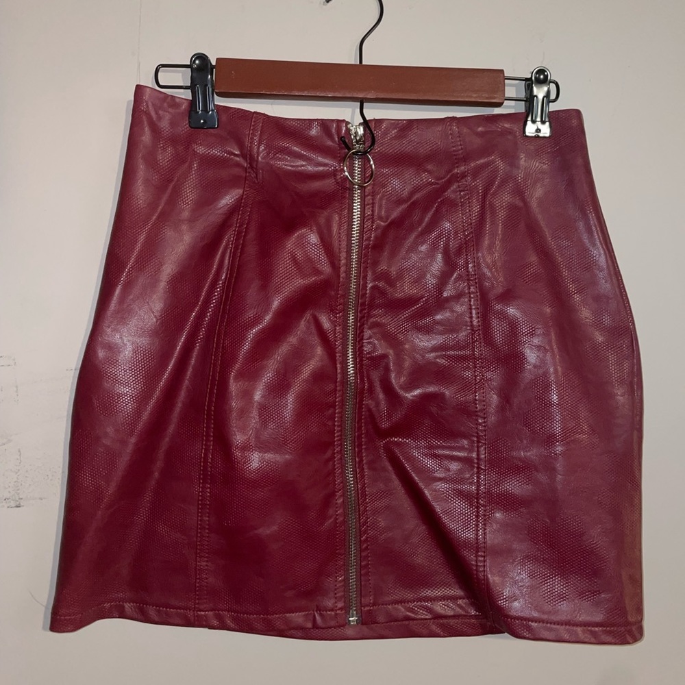 Red leather skirt